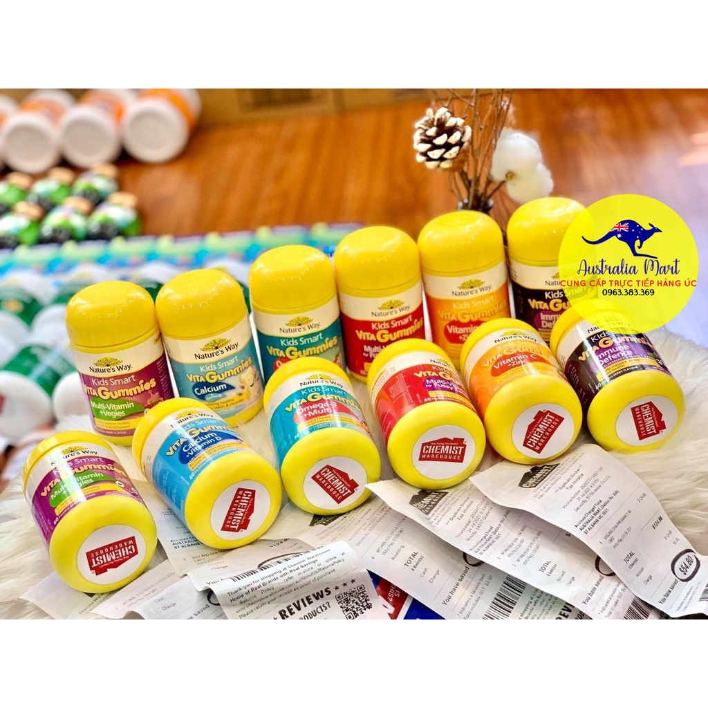 Kẹo Dẻo Nhai Nature's Way Kids Smart Vita Gummies Multivitamin For Fussy Eaters Úc Cho Bé Kích Thích Ăn Ngon 60 Viên