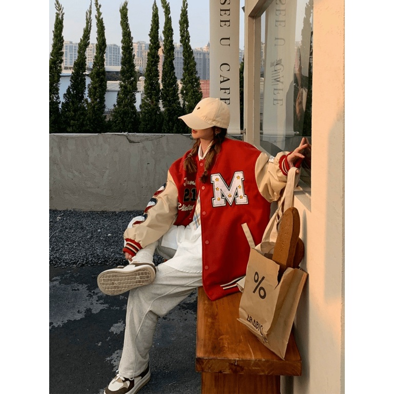 Áo Khoác Bomber Nữ Chất Nỉ Pe Loại 1 Nút Bấm Phối Tay Có Chữ, Logo Chữ M Nét Kiểu Dáng Năng Động Form Rộng Mặc Che Nắng