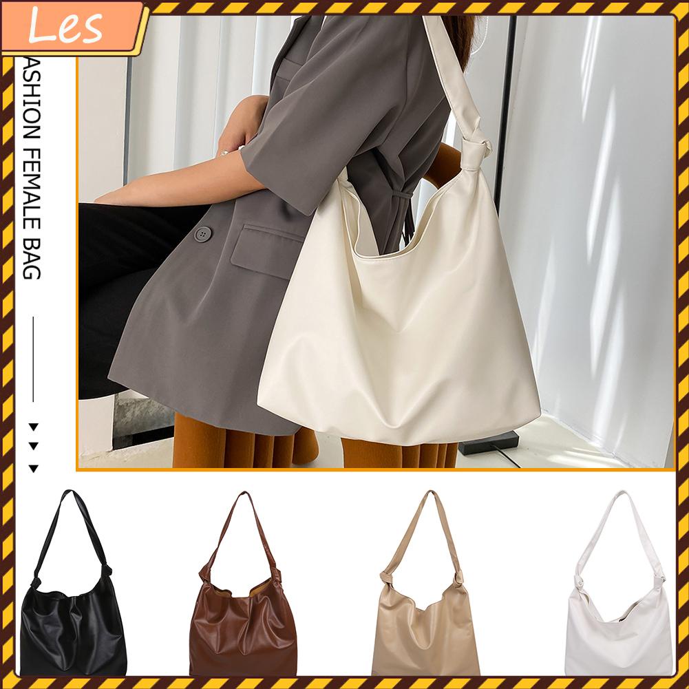 Túi xách da PU dung tích lớn màu trơn phong cách cổ điển cho nữ