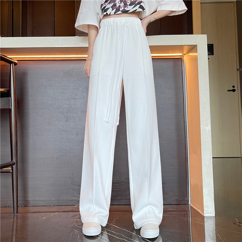 SUXI Quần Dài Lưng Cao Ống Rộng Màu Sắc Đơn Giản Thời Trang Mùa Thu Cho Nữ