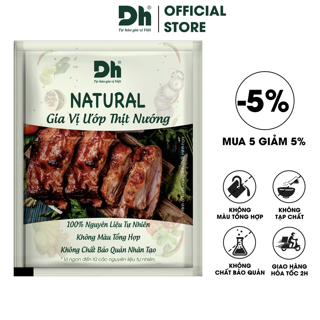 Gia vị ướp thịt nướng Natural Dh Foods nêm nếm sẵn BBQ cho thực phẩm thơm mùi khói 10Gr