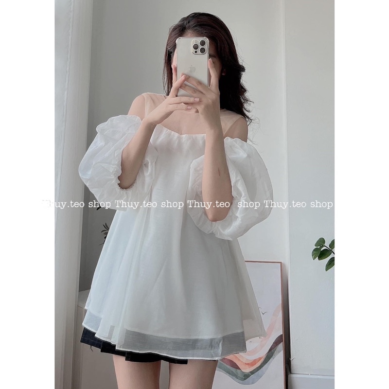 ÁO TRỄ VAI VOAN XỐP ĐÍNH NGỌC BỒNG HAI LỚP TIỂU THƯ CHANY