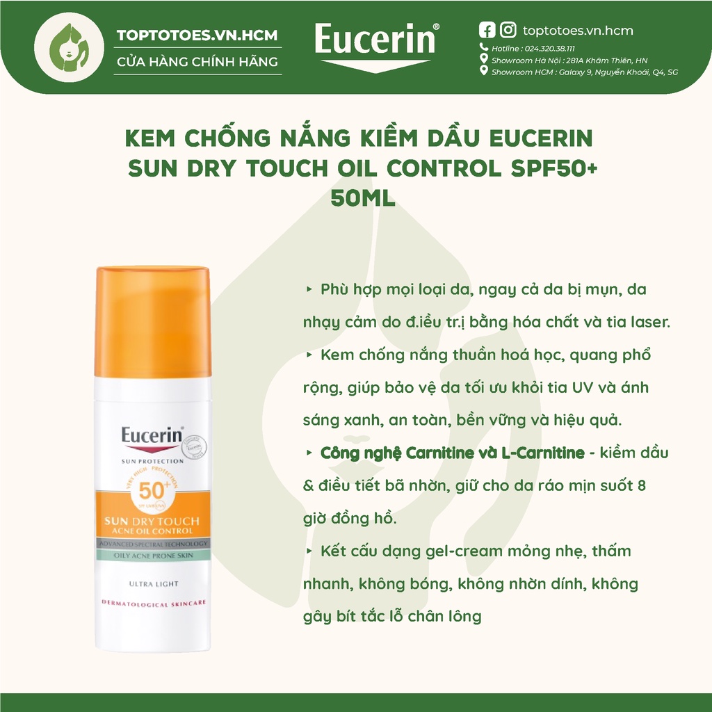 Kem chống nắng kiềm dầu Eucerin Sun Dry Touch Oil Control SP50+ - 50ml
