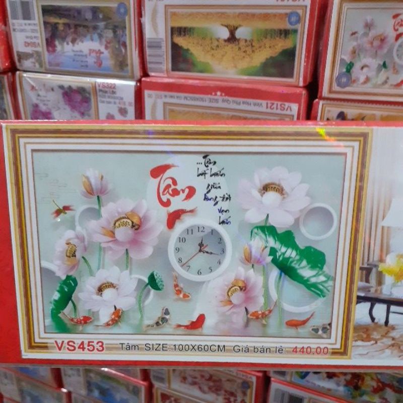 tranh đính đá đồng hồ chữ tâm vs453 (100×60)