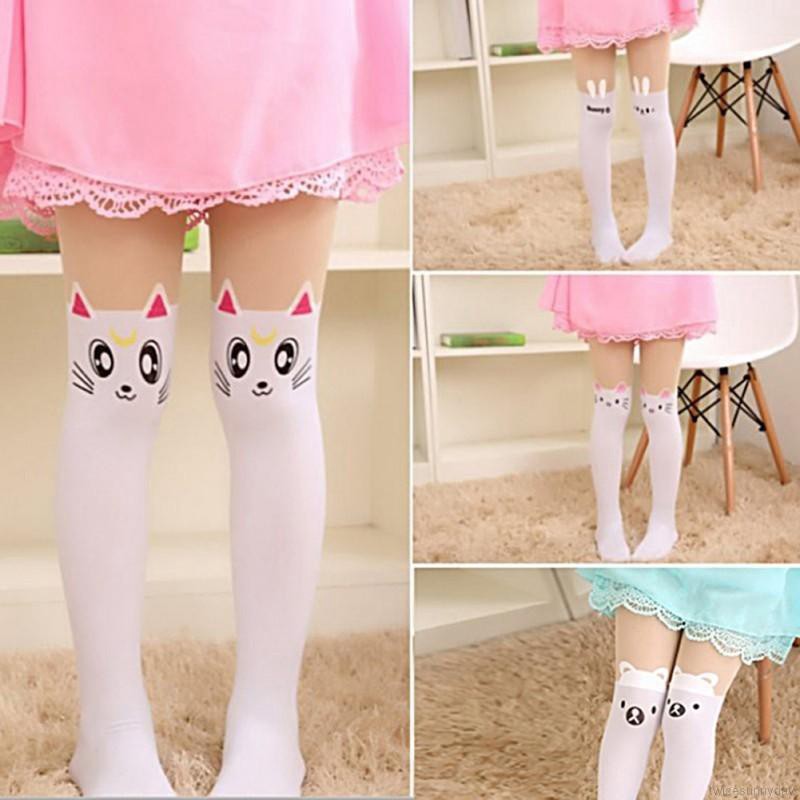 ☀ sunny ღ Baby Girls Cartoon Thin Tight Pants Pantyhose Knee Fake Tattoo Velvet Stockings