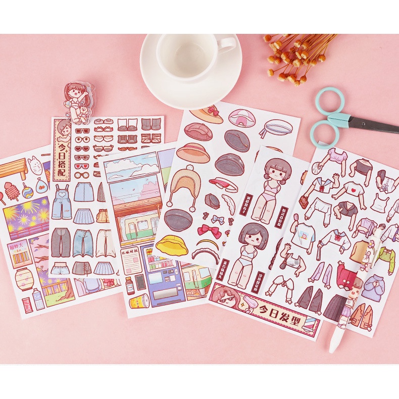 Peach 20Pcs/24Pcs Small potato change wardrobe second play sticker Journal Scrapbook Decor Sticker