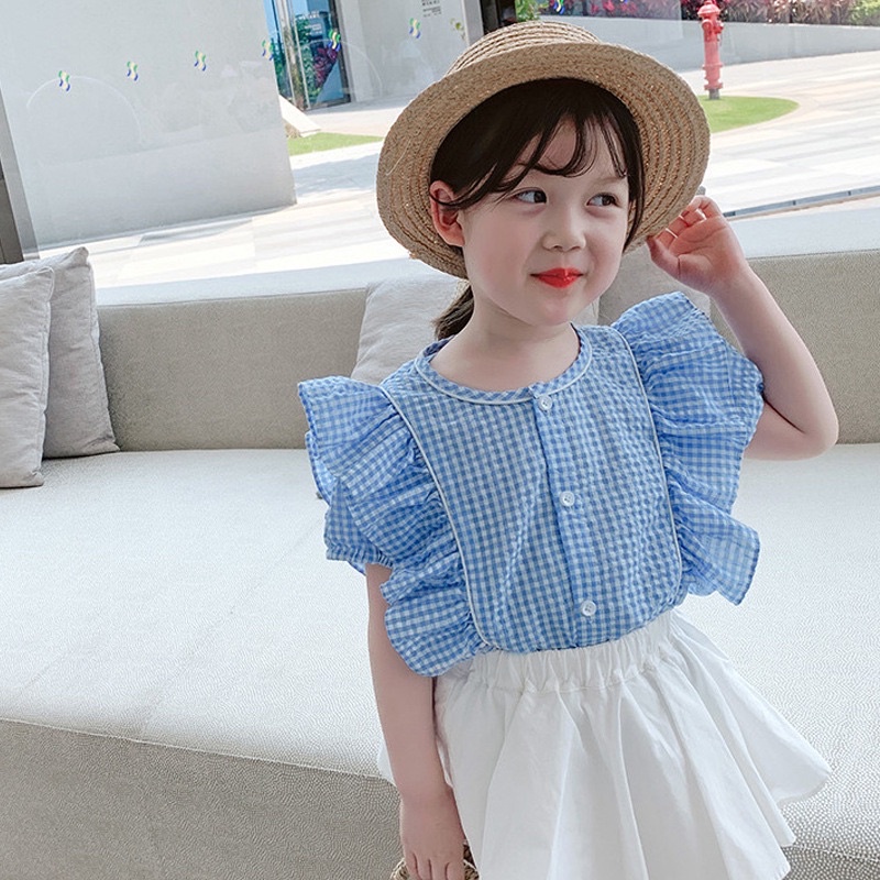 Bộ Quần Áo Bé Gái Thiết Kế chất thô đũi mềm đẹp❤quần váy trắng +áo kẻ xanh siêu xinh