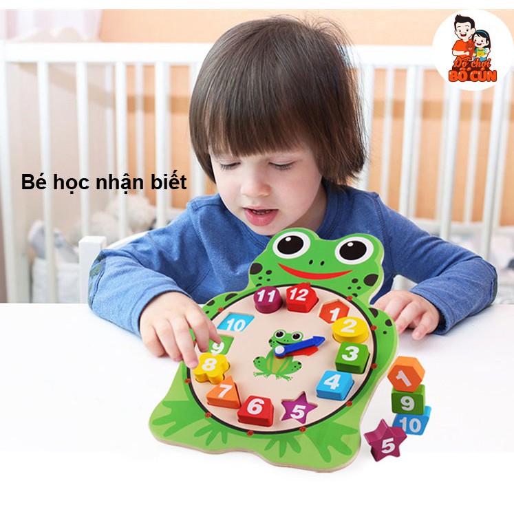 Đồng hồ phân biệt màu sắc hình khối con cú, con ếch giúp bé học xem giờ