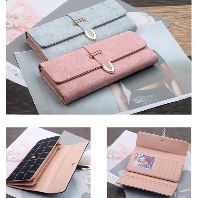 Ví dài cầm tay nữ hoạ tiết hình vuông