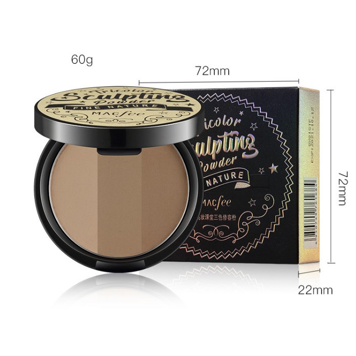 Phấn tạo khối nội địa Trung 3 màu Macfee Tricolor Sculpting Powder, Phấn bắt sáng tạo khối Macfee 3 màu