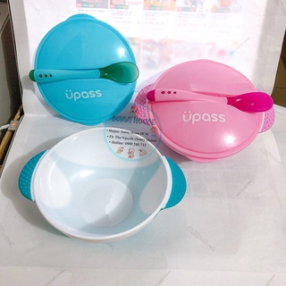 Bát ăn chống đổ có nắp và thìa báo nóng Upass Thái Lan_UP5001W