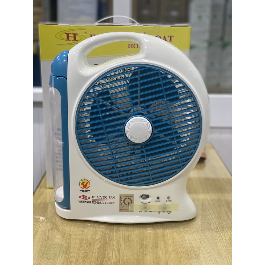 Quạt sạc tích điện Honjianda HJD- FL101 kiêm đèn led, công suất 6W dùng khi nhà mất điện - Hàng chính hãng
