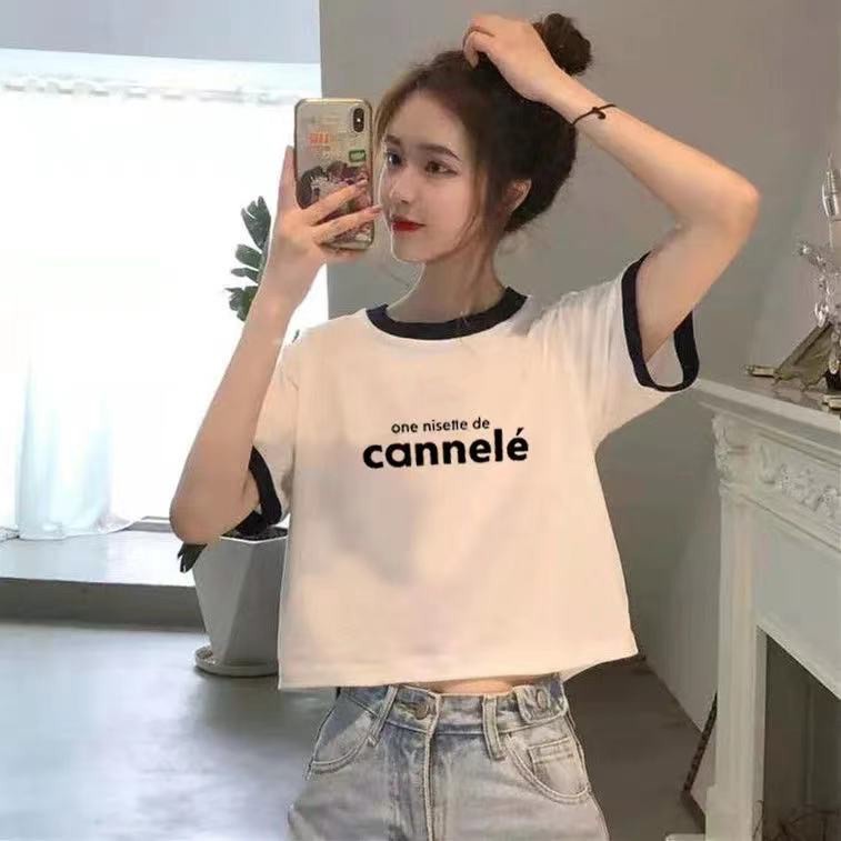Áo thun nữ croptop phối viền