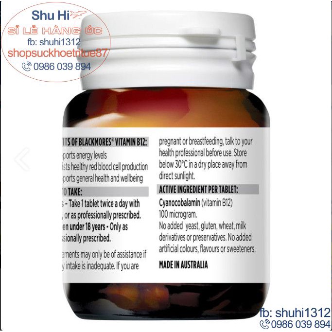 Vitamin b12 blackmores 75 viên úc, hỗ trợ mức năng lượng và hỗ trợ sản xuất tế bào hồng cầu khỏe mạnh