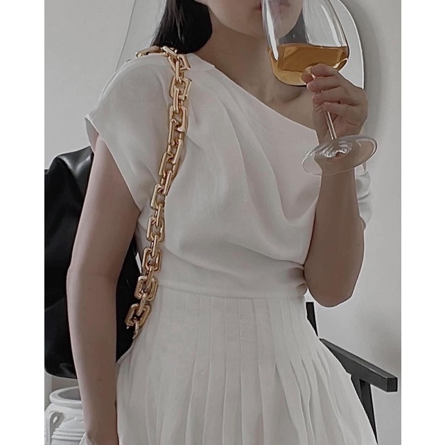 Đầm lệch vai xếp ly eo ( có bigsize )