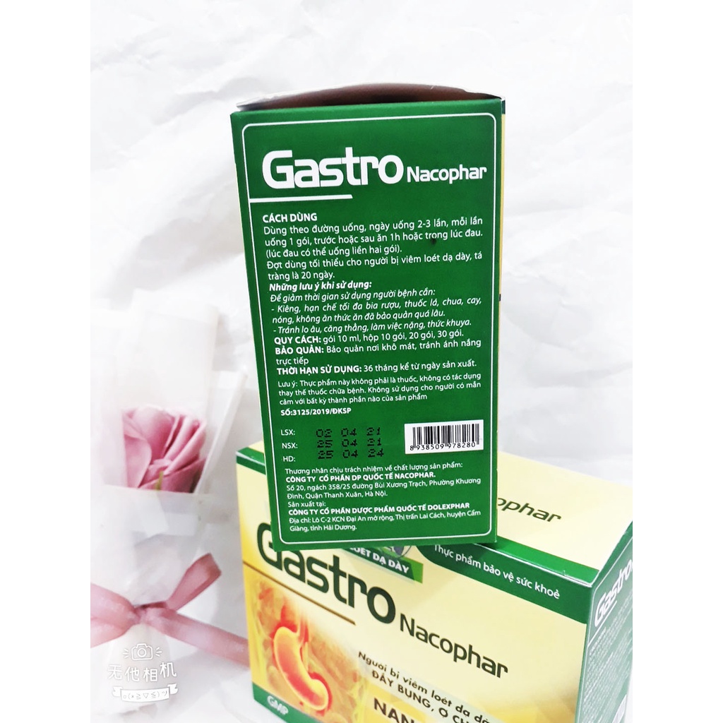 Gel dạ dày GASTRO NACOPHAR, giúp giảm trào ngược dạ dày, ợ hơi, ợ chua, ợ nóng, đau thượng vị, đầy bụng, ăn không tiêu