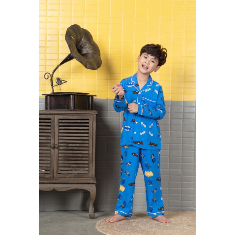 Bộ lanh pijama quần dài áo dài bé trai