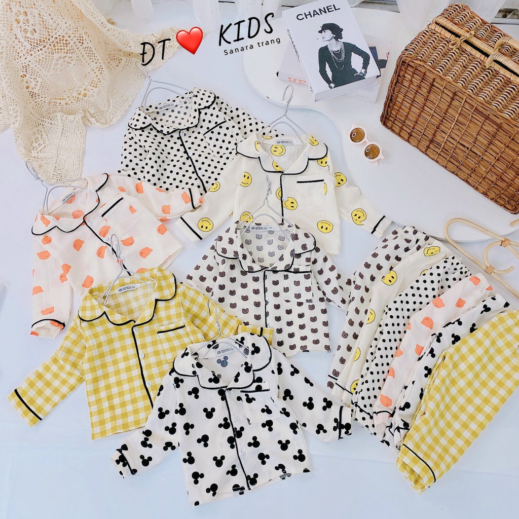 Bộ pizama cho bé chất thô mềm in họa tiết xinh xắn_ Bộ quần áo cho be strai bé gái từ 8- 18 kg_ Pizama chấm bi