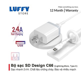 Bộ Củ + cáp sạc SD DESIGN C66 chính hãng sạc nhanh an toàn cho điện thoại Android,Iphone