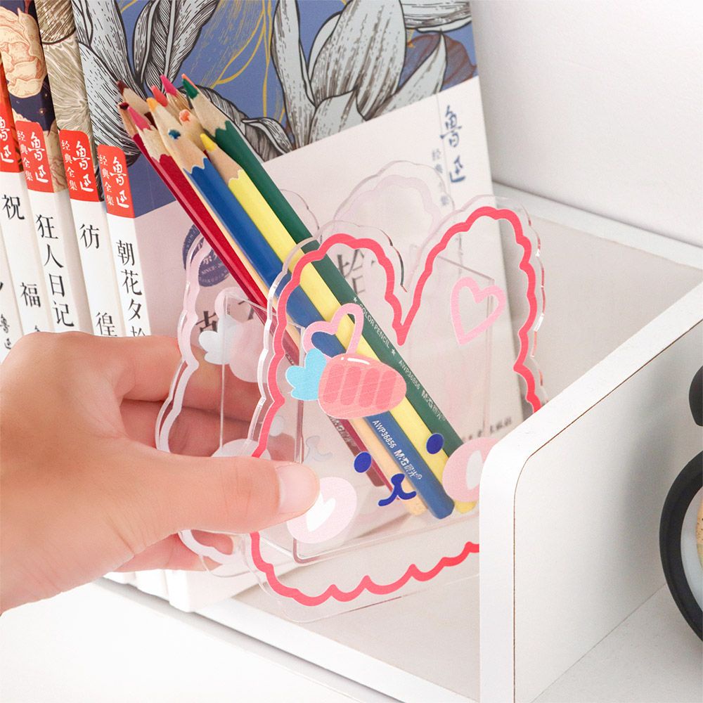 Ống đựng bút hoa bằng acrylic trong suốt kiểu dáng hoạt hình đáng yêu sáng tạo đa năng