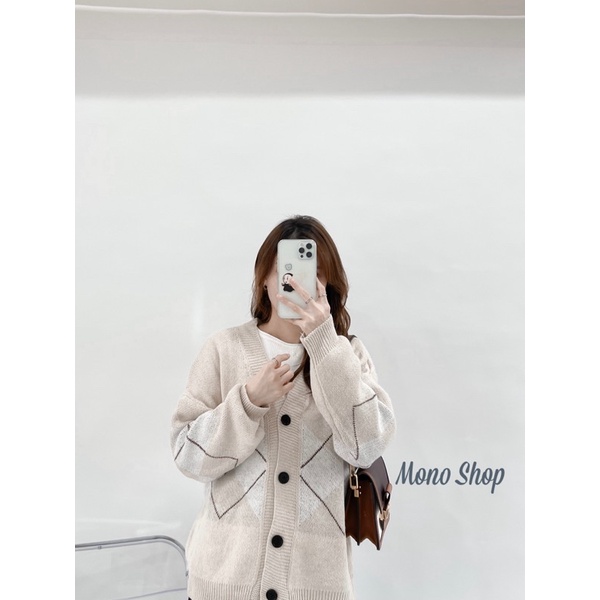 áo khoác cardigan len hoạ tiết chéo giữa phom to dáng dài (Ảnh thật/ sẵn/ Mono shop) | BigBuy360 - bigbuy360.vn