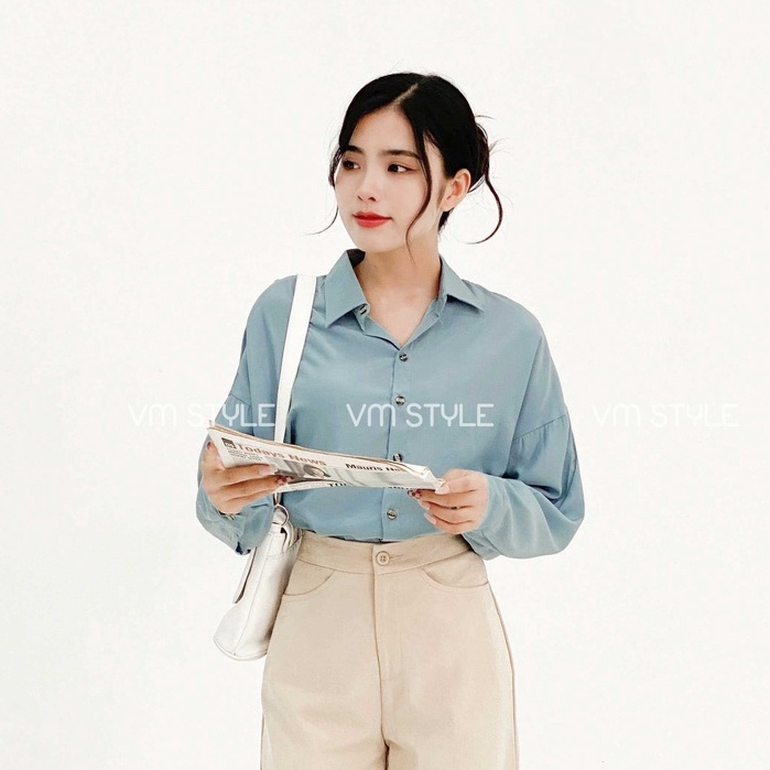 Áo sơ mi tay dài VM STYLE trơn cổ bẻ lưng xẻ 2 vạt thời trang nữ ulzzang hàn Quốc 21SU12LA2002