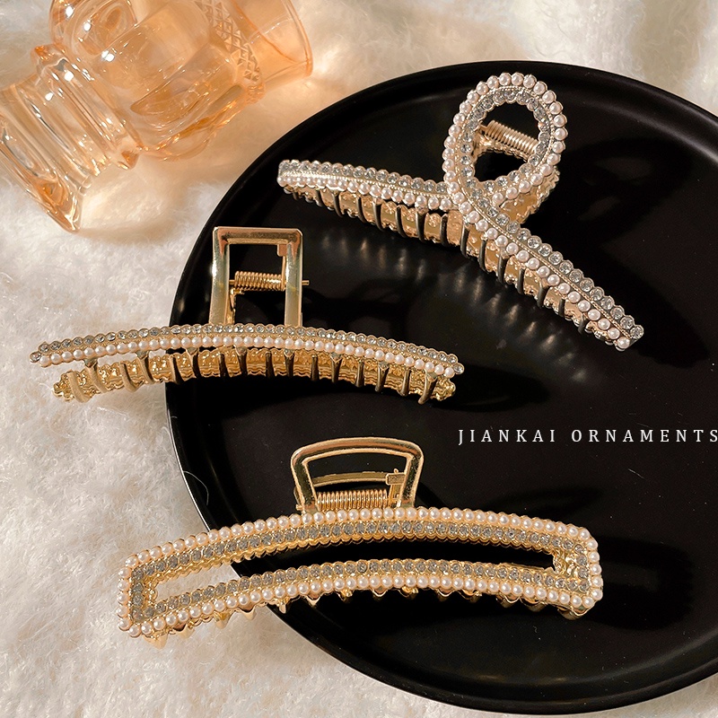 Kẹp Tóc Đính Đá Và Ngọc Trai Bằng Hợp Kim Thời Trang Hàn Quốc Sang Trọng Cho Nữ