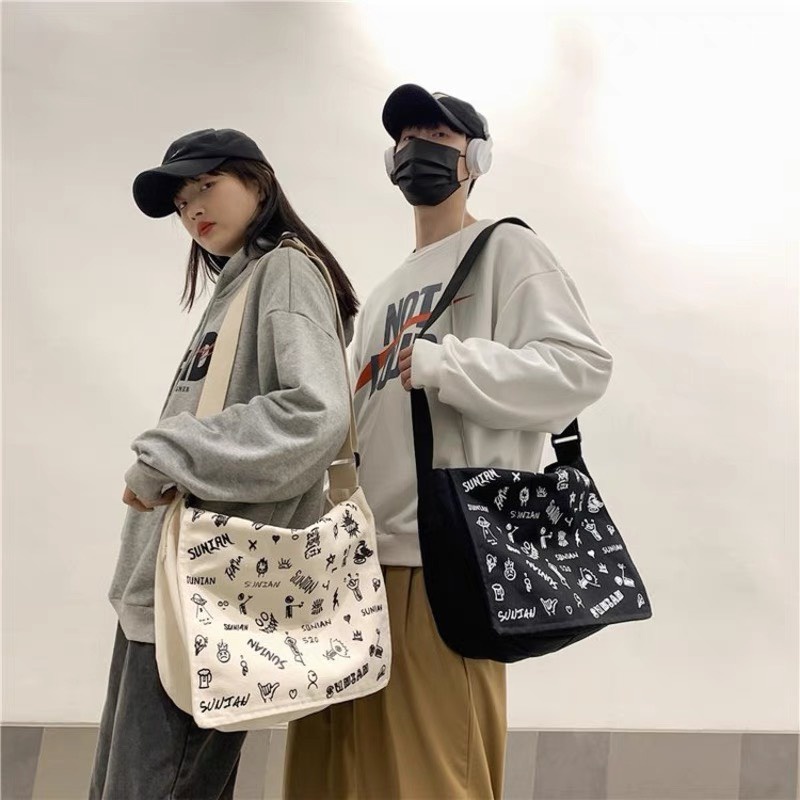 Túi đeo chéo nữ vải canvas giá rẻ đeo vai đi học đựng vừa A4 phong cách hàn quốc TV106