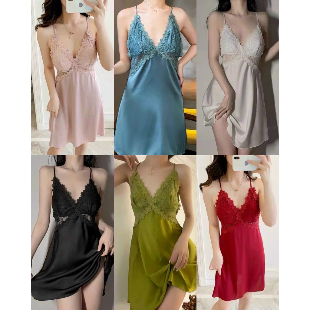 Đầm ngủ ren hoa, hai dây,có mút ngực, phía lưng có dây chéo, mặc kèm quần bèo siêu quyến rũ, form chuẩn