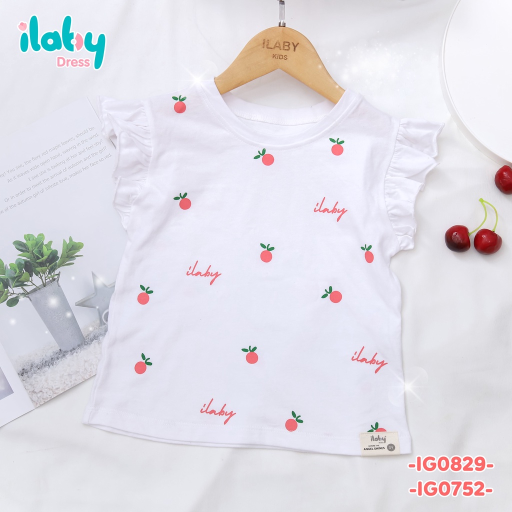 Áo cho bé gái ILABY vai cuốn bèo chất liệu thun cotton thoáng mát [20IG07520122]