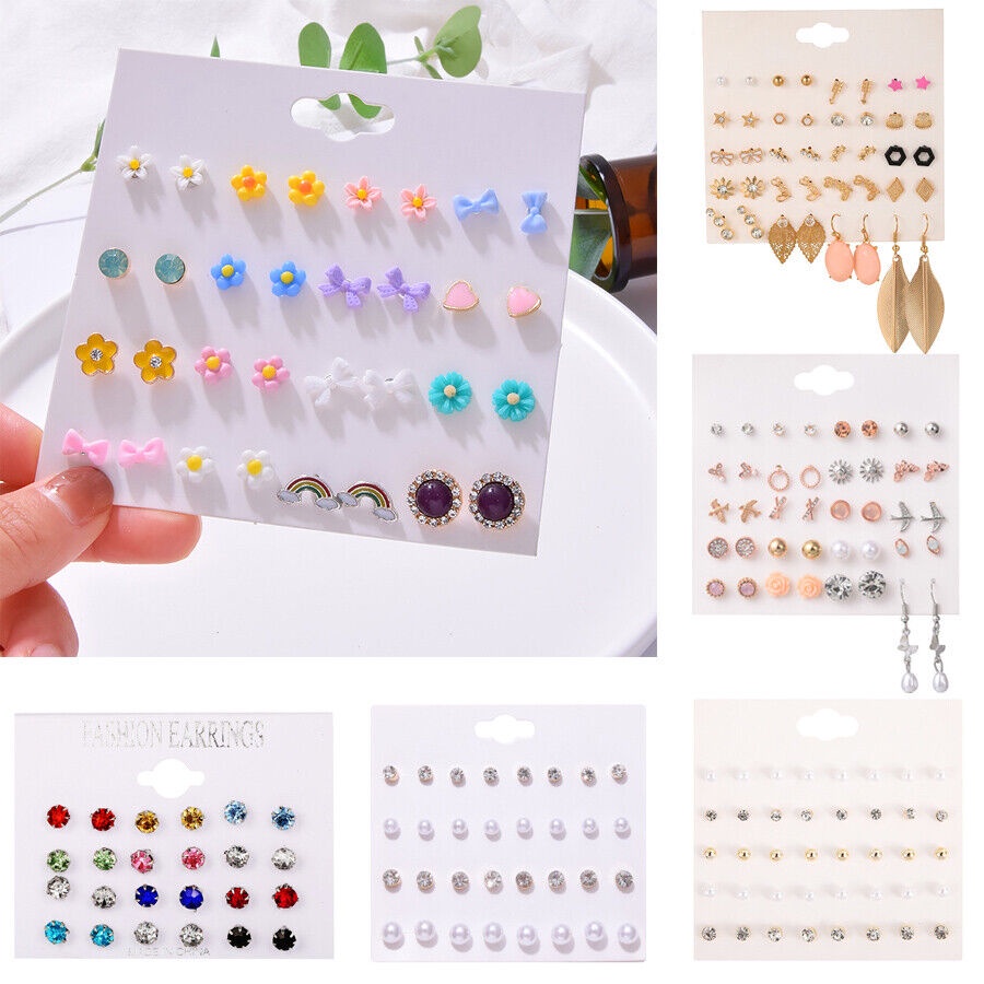 50 Phong Cách!!! Bộ 6 / 12 / 20 Bông Tai Ngọc Trai Và Đá Rhinestone