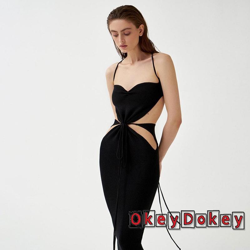 Đầm Maxi Dệt Kim Hai Dây Dáng Dài Hở Lưng Thời Trang Đi Tiệc Y2K Cho Nữ