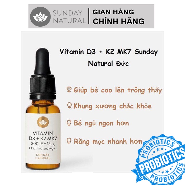 Vitamin D3k2 D3 K2 MK7 Sunday Natural của Đức cho trẻ từ sơ sinh