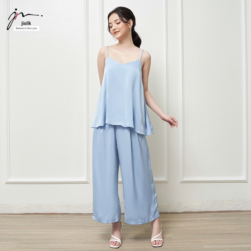 Quần basicci chất liệu satin thiết kế dáng suông ống rộng mặc nhà đi chơi Jisilk L.QDA-01