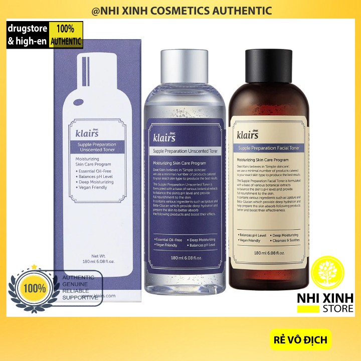 [SIÊU SALE] Nước Hoa Hồng Chống Viêm Dưỡng Ẩm Dears,Klairs Supple Preparation Toner 180ml