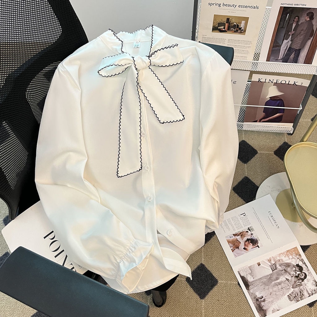 Áo Sơ Mi chiffon Dài Tay Phối Nơ Thời Trang Mùa Thu Mới Cho Nữ