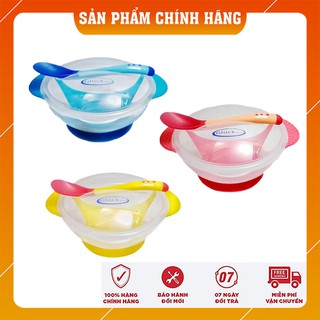 Chén ăn chống trượt cao cấp + muỗng silicon cảm ứng nhiệt cho bé Gluck Baby cho bé từ 6 tháng tuổi