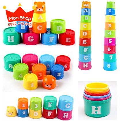 Đô chơi cốc xếp chồng 9 tầng nhựa đẹp - lồng hộp cốc gấu