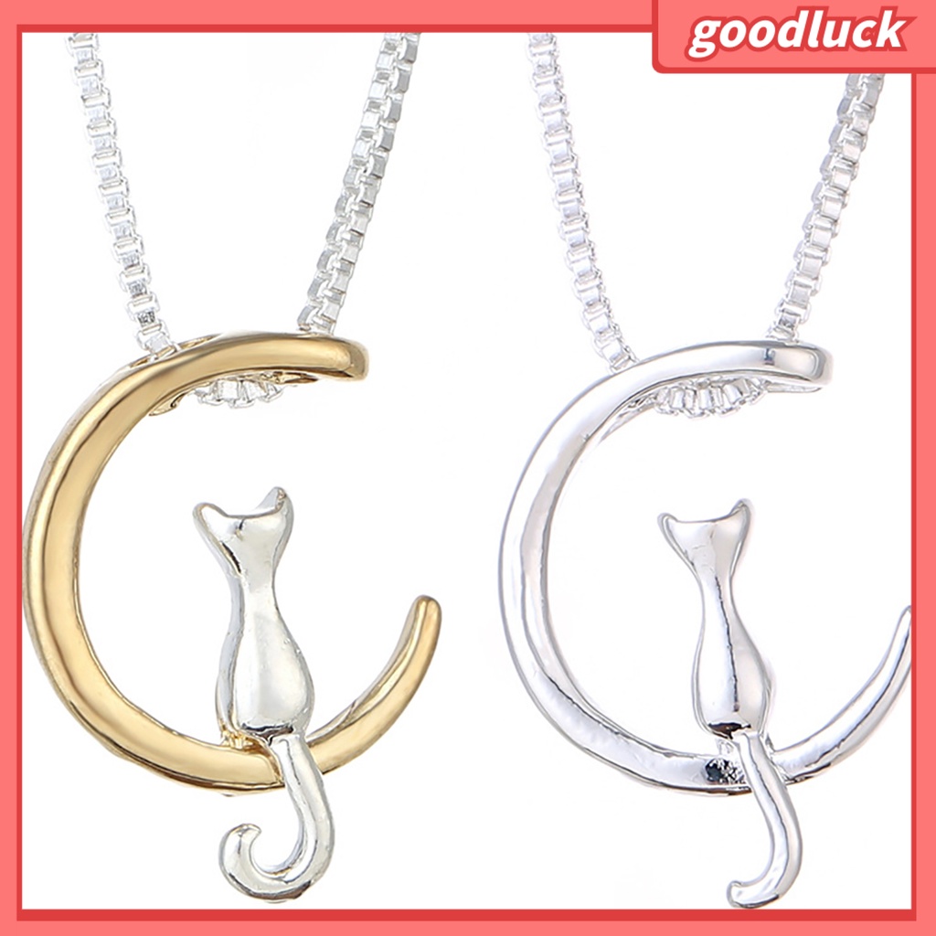 Vòng cổ Mặt Hình Mèo Và Mặt Trăng Lưỡi Liềm Dễ Thương