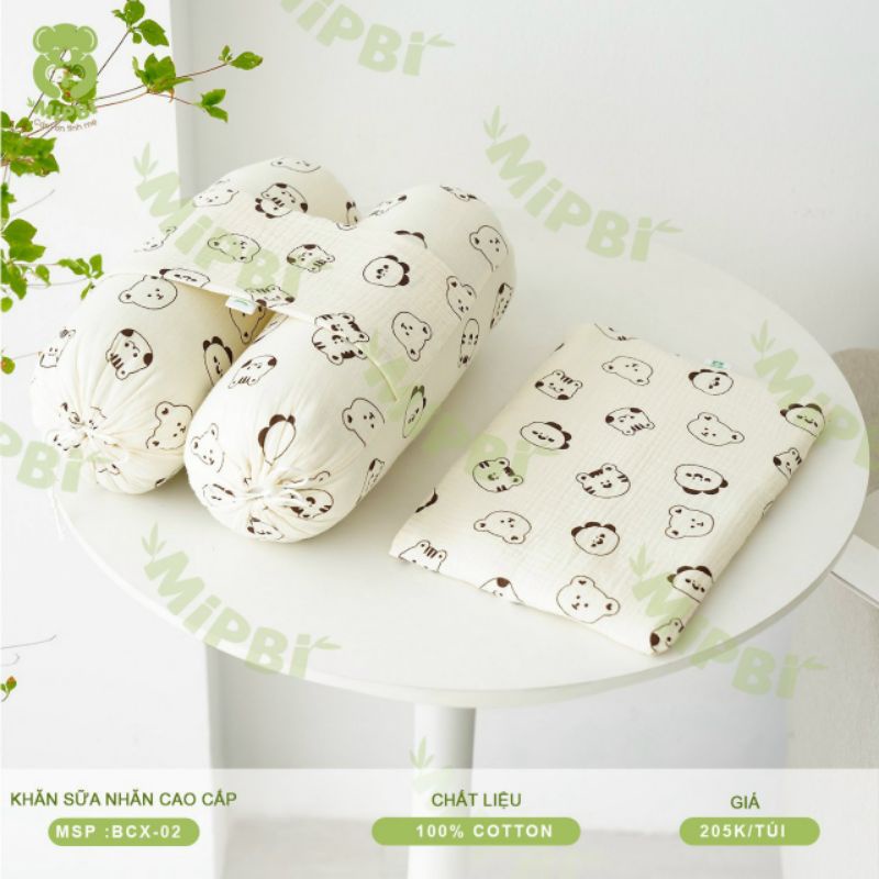 Bộ gối chặn bông cho bé sơ sinh vải xô muslin cao cấp mipbi