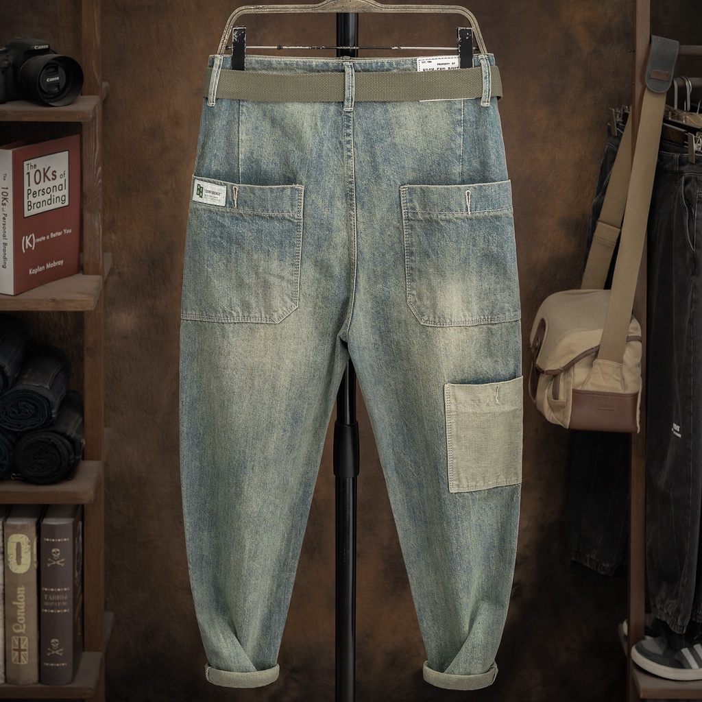 Quần jean nam màu nâu ống rộng chất Cotton vải bỏ dày dặn co dãn thấm hút mồ hôi tốt - Quần Jean T1