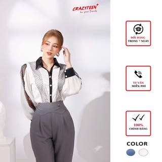 Áo sơ mi nữ CRAZYTEEN tay bồng phối ren sang trọng A0179