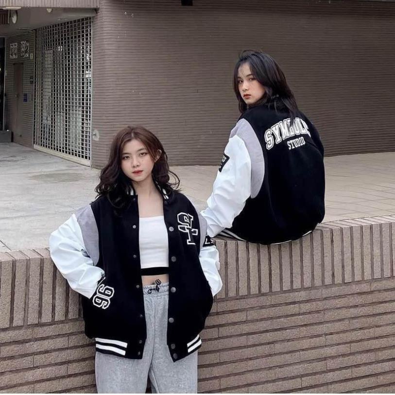 ÁO BOMBER SLB phối màu SIÊU HOT Nam Nữ Unisex Uzzlang Dáng Rộng 2 Lớp
