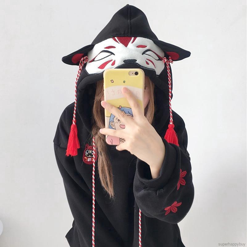 Áo hoodie họa tiết tai mèo phong cách Nhật Bản đáng yêu