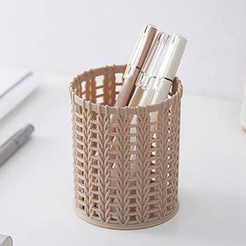 Lanfy1 Hộp đựng bút / đồ trang điểm đa năng dạng lỗ đan từ mây