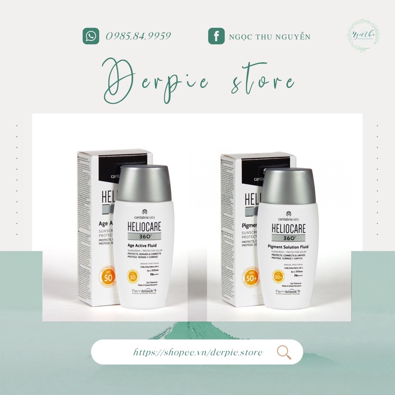 Kem chống nắng phổ rộng Heliocare 360 Pigment Solution / Age Active Fluid SPF 50+ / A-R Elmusion