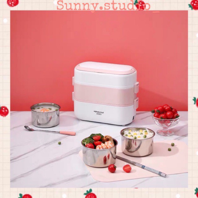 ChiChi 💗 ✨🍃Hàng Cao Cấp🎀Hộp Cơm Cắm Điện MINYSTYLE🎀Cắm Điện 2 Tầng,4 Bát Inox,Giữ Nhiệt,Hâm Nóng,Nấu Chín Thức Ăn🎀