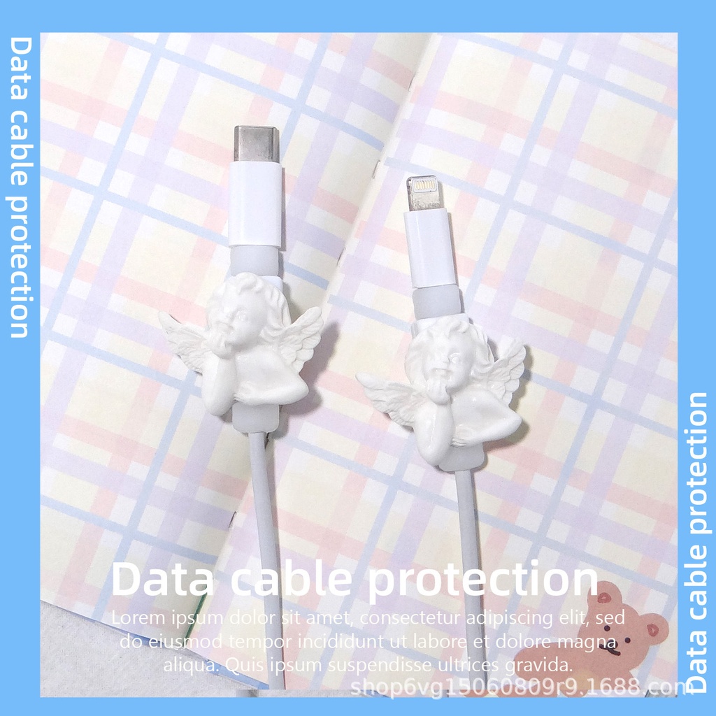 2 Phụ kiện bảo vệ đầu dây cáp hình hoạt hình dễ thương thích hợp cho Phone Pad type c