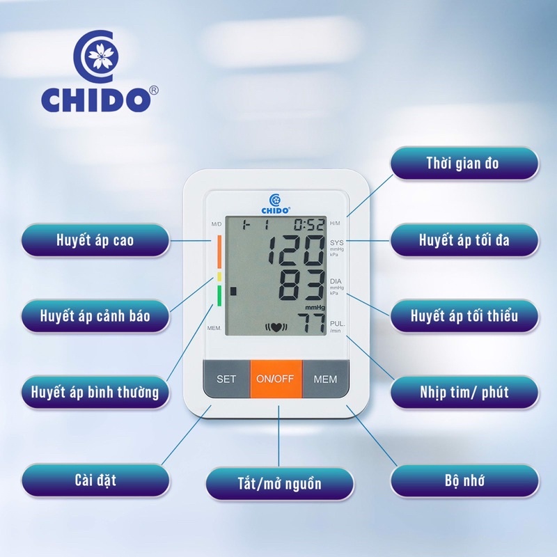 Máy đo huyết áp, máy đo huyết áp điện tử bắp tay CHIDO bảo hành 24 tháng