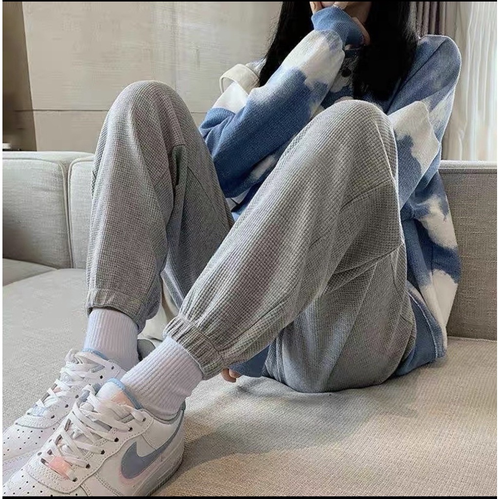 QUẦN JOGGER NỮ ỐNG RỘNG CÓ DÂY RÚT TÚI DÁNG QUẦN NỈ NỮ BO GẤU CHẤT VẢI TỔ ONG CAO CẤP